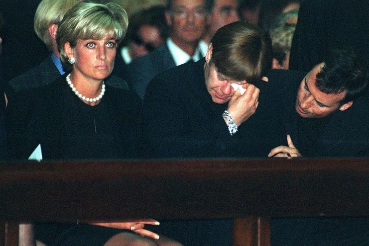 Princess Diana and Elton John pictured at the funeral of their friend, and designer, Gianni Versace in July 1997. A month later Diana would…