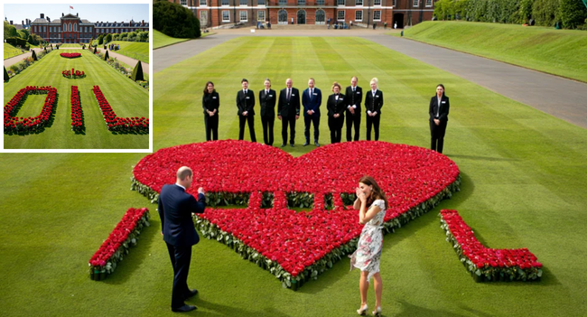 Royal Romance Gone Wrong? Insiders at Kensington Palace have spilled the petals — Prince William planned a secret surprise for Kate! He arranged hundreds of roses in the garden to spell out a heartfelt message: “I ❤️ U.”  But fate (and perhaps a mischievous gust of wind) had other plans… the roses ended up spelling “OIL.” Witnesses say Kate laughed for twenty minutes straight, calling it “the sweetest royal typo in history.” Even the palace staff couldn’t keep a straight face — some are already dubbing it the “Garden of Giggles”