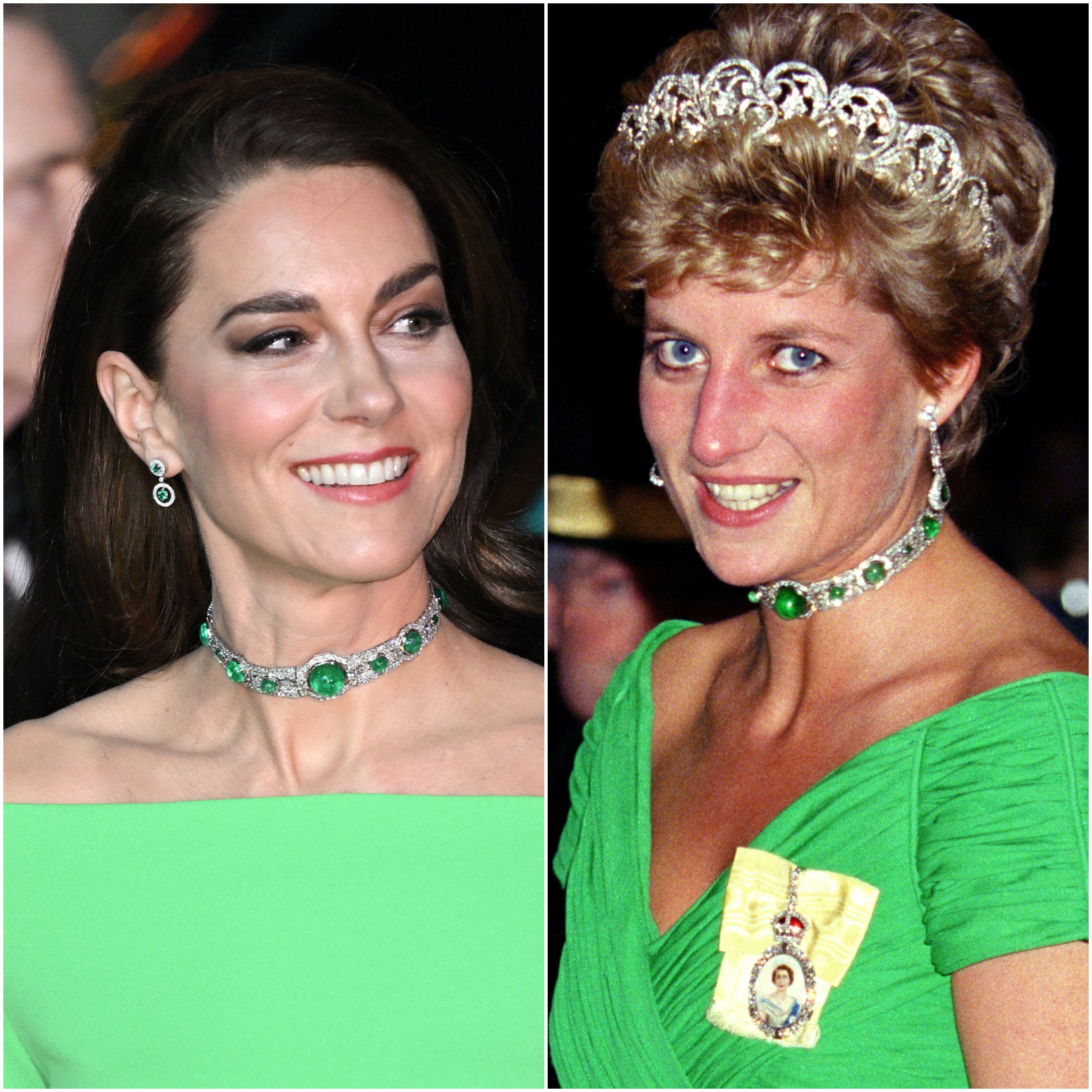 Kate Middleton porte le collier ras du cou émeraude de la princesse Diana avec une robe verte très similaire — Voir les photos | Glamour