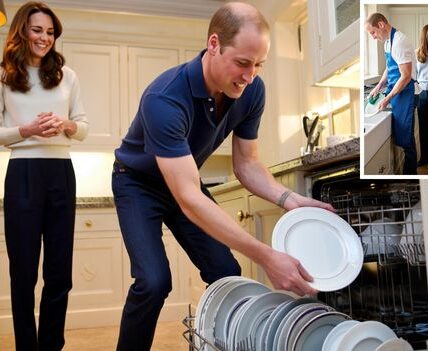 ROMANTIC DRAMA IN THE DISHWASHER! Forget diamonds, roses, or candlelit dinners—Prince William just stunned the royal household with the most unexpected act of romance. After a quiet family dinner, instead of leaving it to the staff, William calmly rolled up his sleeves… and loaded the dishwasher without being asked. The palace froze. Duchess Kate gasped. And then—right there in the kitchen—she kissed him on the spot and declared: “This is the romance every Duchess deserves.” The kids were left in stitches: George questioned if chores were now “officially over,” Charlotte muttered “Mummy still does it better,” and Louis proudly shouted: “Daddy’s the Kitchen King!”