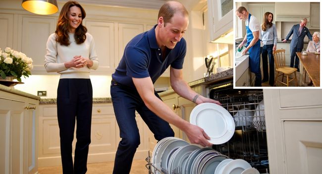 ROMANTIC DRAMA IN THE DISHWASHER! Forget diamonds, roses, or candlelit dinners—Prince William just stunned the royal household with the most unexpected act of romance. After a quiet family dinner, instead of leaving it to the staff, William calmly rolled up his sleeves… and loaded the dishwasher without being asked. The palace froze. Duchess Kate gasped. And then—right there in the kitchen—she kissed him on the spot and declared: “This is the romance every Duchess deserves.” The kids were left in stitches: George questioned if chores were now “officially over,” Charlotte muttered “Mummy still does it better,” and Louis proudly shouted: “Daddy’s the Kitchen King!”