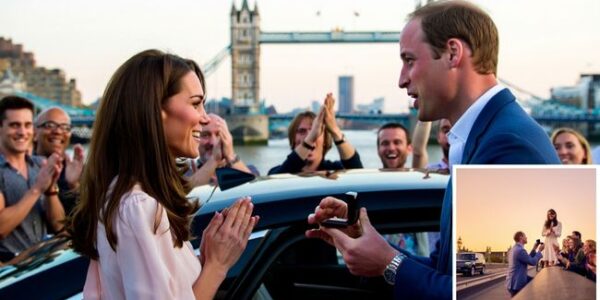 LOVE ON LONDON BRIDGE!  Travelers couldn’t believe their eyes when Prince William suddenly stopped his car in the middle of London Bridge… only to drop to one knee and declare: “Princess Kate, every day with you is like a royal blockbuster!”  And just when the city thought it couldn’t get more cinematic—Kate leaned in, kissed her Prince, and the crowd burst into applause like it was the grand finale of a romantic comedy.  Tourists screamed, locals cheered, and London traffic became the backdrop to the sweetest love scene the city has ever witnessed