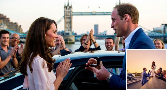 LOVE ON LONDON BRIDGE!  Travelers couldn’t believe their eyes when Prince William suddenly stopped his car in the middle of London Bridge… only to drop to one knee and declare: “Princess Kate, every day with you is like a royal blockbuster!”  And just when the city thought it couldn’t get more cinematic—Kate leaned in, kissed her Prince, and the crowd burst into applause like it was the grand finale of a romantic comedy.  Tourists screamed, locals cheered, and London traffic became the backdrop to the sweetest love scene the city has ever witnessed