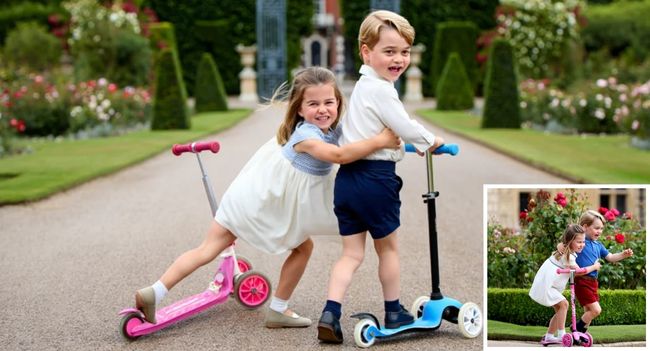 Royal Chase Turns Into Royal Cuteness Overload!  Forget palace protocol — this weekend was all about scooters, giggles, and a surprise twist that melted hearts! Princess Charlotte hopped on her scooter and zoomed after Prince George in what began as a playful race across the palace gardens.  But here’s the plot twist: the chase ended in the rose garden, where the two tumbled into laughter (and a few petals!) before sharing an unexpected hug. Onlookers couldn’t stop smiling, with one saying: “It wasn’t just a scooter race. It was young love and sibling fun combined.”