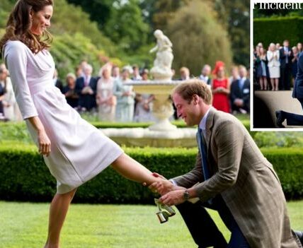 ROYAL FAIRYTALE MOMENT STUNS THE PALACE! At a glittering garden party, the unthinkable happened — Kate Middleton’s elegant heel slipped off in front of stunned guests. Gasps rippled across the lawns… until Prince William stepped forward and turned a mishap into a moment straight out of Cinderella. With a playful smile, the future King bent down, picked up the shoe, and dropped to one knee before the crowd. Sliding it gently back onto Kate’s foot, he whispered: “Found your glass slipper, Cinderella.” The crowd erupted in applause, laughter, and even a few happy tears. Witnesses said it was “pure magic” — a reminder that true love still lives inside the palace walls ROYAL FAIRYTALE MOMENT STUNS THE PALACE! At a glittering garden party, the unthinkable happened — Kate Middleton’s elegant heel slipped off in front of stunned guests. Gasps rippled across the lawns… until Prince William stepped forward and turned a mishap into a moment straight out of Cinderella. With a playful smile, the future King bent down, picked up the shoe, and dropped to one knee before the crowd. Sliding it gently back onto Kate’s foot, he whispered: “Found your glass slipper, Cinderella.” The crowd erupted in applause, laughter, and even a few happy tears. Witnesses said it was “pure magic” — a reminder that true love still lives inside the palace walls