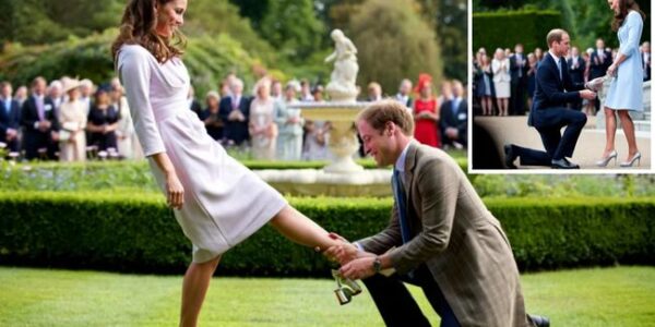 ROYAL FAIRYTALE MOMENT STUNS THE PALACE! At a glittering garden party, the unthinkable happened — Kate Middleton’s elegant heel slipped off in front of stunned guests. Gasps rippled across the lawns… until Prince William stepped forward and turned a mishap into a moment straight out of Cinderella. With a playful smile, the future King bent down, picked up the shoe, and dropped to one knee before the crowd. Sliding it gently back onto Kate’s foot, he whispered: “Found your glass slipper, Cinderella.” The crowd erupted in applause, laughter, and even a few happy tears. Witnesses said it was “pure magic” — a reminder that true love still lives inside the palace walls ROYAL FAIRYTALE MOMENT STUNS THE PALACE! At a glittering garden party, the unthinkable happened — Kate Middleton’s elegant heel slipped off in front of stunned guests. Gasps rippled across the lawns… until Prince William stepped forward and turned a mishap into a moment straight out of Cinderella. With a playful smile, the future King bent down, picked up the shoe, and dropped to one knee before the crowd. Sliding it gently back onto Kate’s foot, he whispered: “Found your glass slipper, Cinderella.” The crowd erupted in applause, laughter, and even a few happy tears. Witnesses said it was “pure magic” — a reminder that true love still lives inside the palace walls
