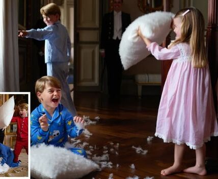 ROYAL PILLOW FIGHT CHAOS! Forget crowns and carriages — the palace turned into a fluffy battlefield last night when Princess Charlotte and Prince Louis kicked off an epic pillow fight!  Witnesses say Charlotte’s playful swipe sent little Louis tumbling into a heap of giggles. Just when everyone thought the chaos was over, big brother George stormed in like a knight in pajamas, dramatically declaring: “This is a battle of hearts!” Courtiers described the scene as “equal parts chaos, comedy, and tiny royal romance.” Feathers flew, laughter echoed, and guards reportedly struggled to hide their smiles. From royal feasts to feather wars, it seems life behind palace walls is just as magical (and mischievous!) as fairy tales make it out to be