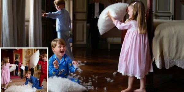 ROYAL PILLOW FIGHT CHAOS! Forget crowns and carriages — the palace turned into a fluffy battlefield last night when Princess Charlotte and Prince Louis kicked off an epic pillow fight!  Witnesses say Charlotte’s playful swipe sent little Louis tumbling into a heap of giggles. Just when everyone thought the chaos was over, big brother George stormed in like a knight in pajamas, dramatically declaring: “This is a battle of hearts!” Courtiers described the scene as “equal parts chaos, comedy, and tiny royal romance.” Feathers flew, laughter echoed, and guards reportedly struggled to hide their smiles. From royal feasts to feather wars, it seems life behind palace walls is just as magical (and mischievous!) as fairy tales make it out to be