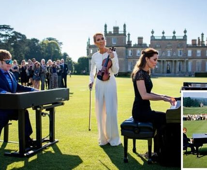 A Royal Tribute in Music That Left the World Breathless. Althorp, Northamptonshire — On a golden afternoon before Diana’s anniversary, history was written not in words, but in music. Sir Elton John returned to the piano, his fingers trembling with memory. Céline Dion shocked the crowd by setting aside her legendary voice and lifting a violin instead. And then came the most unexpected moment of all — Catherine, Princess of Wales, quietly sat at a second piano, joining them in a melody that was less performance, more prayer.  As the notes intertwined beneath the summer sky, onlookers fell silent. Witnesses said it felt as though the music was not for the audience, but for Diana herself — a conversation across time with the Princess the world still calls its Queen of Hearts