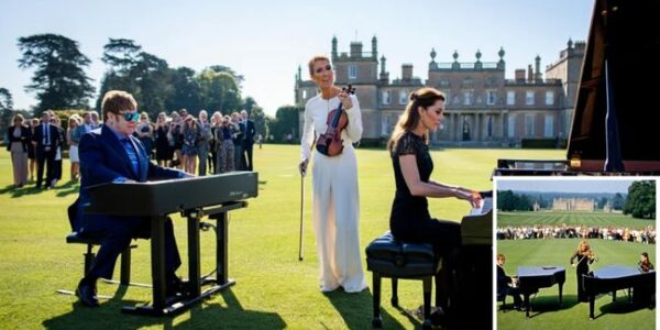 A Royal Tribute in Music That Left the World Breathless. Althorp, Northamptonshire — On a golden afternoon before Diana’s anniversary, history was written not in words, but in music. Sir Elton John returned to the piano, his fingers trembling with memory. Céline Dion shocked the crowd by setting aside her legendary voice and lifting a violin instead. And then came the most unexpected moment of all — Catherine, Princess of Wales, quietly sat at a second piano, joining them in a melody that was less performance, more prayer.  As the notes intertwined beneath the summer sky, onlookers fell silent. Witnesses said it felt as though the music was not for the audience, but for Diana herself — a conversation across time with the Princess the world still calls its Queen of Hearts