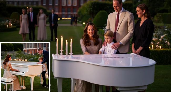 “She never held them… but they carry her in their hearts.” On what would have been Princess Diana’s 64th birthday, the Royal Family gathered in the candlelit gardens of Kensington Palace. No one expected what came next. Catherine, Princess of Wales, sat at a white piano, her voice trembling as she whispered: “This is for our beloved mother — forever cherished.”  Her melody was soft, aching, sacred — a tribute not just from her, but from the grandchildren who never met Diana, yet somehow miss her. The garden fell silent. William wiped his eyes. And as the last note faded, no one clapped. Because in that silence, the truth was clear: love never dies