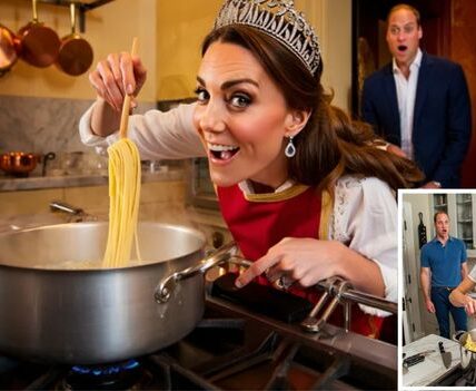 Crown jewels or kitchen gadgets? Picture this: Kate Middleton stirring pasta in the palace kitchen… while wearing a real crown! According to insiders, she popped it on “just for fun” — and when Prince William walked in, he gasped before laughing: “You’ve just invented the Royal Masterchef!” It’s the perfect mix of royalty and real life — glamour meets garlic bread. Who knew the future Queen could turn a tiara into the ultimate kitchen accessory?