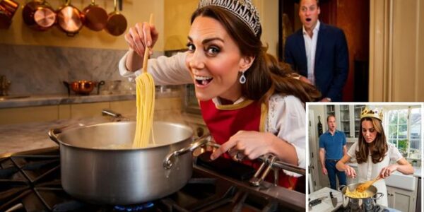 Crown jewels or kitchen gadgets? Picture this: Kate Middleton stirring pasta in the palace kitchen… while wearing a real crown! According to insiders, she popped it on “just for fun” — and when Prince William walked in, he gasped before laughing: “You’ve just invented the Royal Masterchef!” It’s the perfect mix of royalty and real life — glamour meets garlic bread. Who knew the future Queen could turn a tiara into the ultimate kitchen accessory?