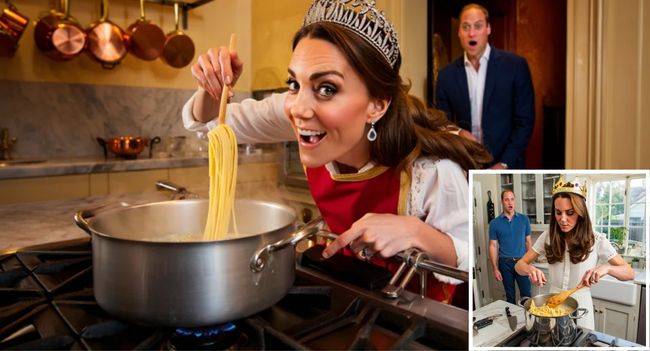 Crown jewels or kitchen gadgets? Picture this: Kate Middleton stirring pasta in the palace kitchen… while wearing a real crown! According to insiders, she popped it on “just for fun” — and when Prince William walked in, he gasped before laughing: “You’ve just invented the Royal Masterchef!” It’s the perfect mix of royalty and real life — glamour meets garlic bread. Who knew the future Queen could turn a tiara into the ultimate kitchen accessory?