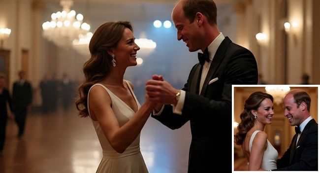 A ROYAL LOVE STORY UNDER THE MOONLIGHT! When the gala lights faded and the glittering chandeliers dimmed, something far more magical happened behind palace doors… In a quiet corridor, away from the cameras and the crowds, Prince William is said to have taken Kate’s hand and twirled her into an impromptu dance — no music, no stage, no audience… just laughter echoing softly through the night. Insiders reveal that these rare, tender moments speak louder than any public appearance ever could. They show us the real heartbeat of the monarchy — not duty, not protocol, but love sustained through the smallest, sweetest gestures