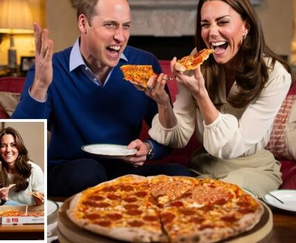 Royal Pizza Night—when crowns meet crusts! Forget silver platters and palace banquets—this time, the Prince and Princess of Wales proved they’re just like the rest of us. Instead of a fancy dinner, the royal couple reportedly ordered pizza night in! And what happened next is melting hearts everywhere…  As the box grew emptier and emptier, Kate cheekily reached for the last slice. William, spotting her move, laughed and protested: “That’s mine!” Kate, with that trademark sparkle in her eye, winked and fired back: “It’s too heavy to wear a crown… and you’re sharing the crust.” The room filled with laughter, and the couple ended up sharing the slice—proving that sometimes love isn’t found in royal ballrooms, but in the simple joy of stolen bites and playful banter