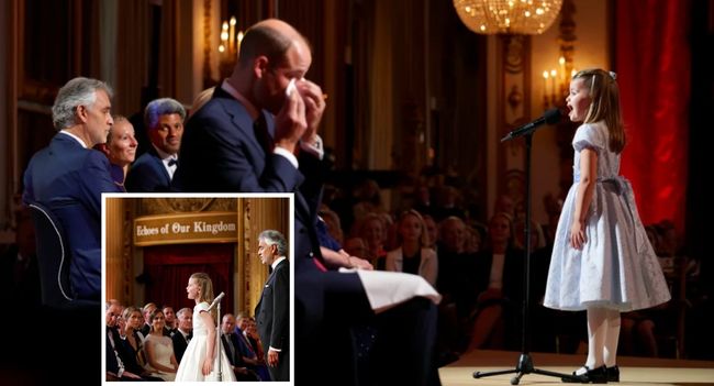 “Dad, this song is for you.” With those words, a young princess stole the night.  Princess Charlotte, standing beside Andrea Bocelli, filled Buckingham Palace with a duet so moving it brought even Prince William to tears. “Echoes of Our Kingdom” was more than just a song — it was a daughter’s tribute, a father’s pride, and a royal moment etched into history.  Her voice — delicate yet strong — intertwined with Bocelli’s timeless tenor like innocence meeting eternity. And when Prince William’s eyes welled up, the entire room knew they were witnessing something more powerful than music: they were witnessing love, legacy, and the rise of a princess with the soul of a queen