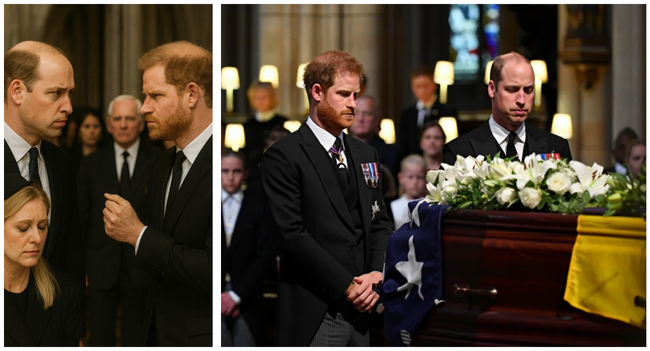Prince William and Prince Harry met at the funeral of the Duchess of Kent. On the day the British Royal Family lost an extremely important piece to the rise of England, the conflict between the two princes broke out extremely tensely on this sad day. The competition never ended, the “bullet-shaped” eyes looking at each other made the whole audience cold. A small action of Prince William accidentally touched Prince Harry, causing him to lose control of his anger and act extremely rudely at this sad funeral. Immediately, Prince William said a 9-word sentence that shocked the whole room, Harry was speechless.