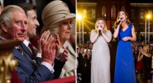 Kelly Clarkson’s voice trembled as she whispered, “This isn’t just music—it’s survival.” At Kensington Palace, the annual Inspiration for Families Gala became unforgettable the moment Princess Kate stepped onto the stage in a flowing sapphire gown. Together, they sang “True Colors,” their voices weaving hope and grace. Parents wept, children stared in awe, and even King Charles and Prince William were visibly moved. Kelly turned to Kate, voice breaking: “This is more than a song… it’s hope.” Kate smiled softly: “And it belongs to all of us.” When the final note faded, the audience rose in silent reverence. For a moment, the world felt lighter, hearts mended, and every soul in that garden understood: even in our darkest moments, we are never truly alone.
