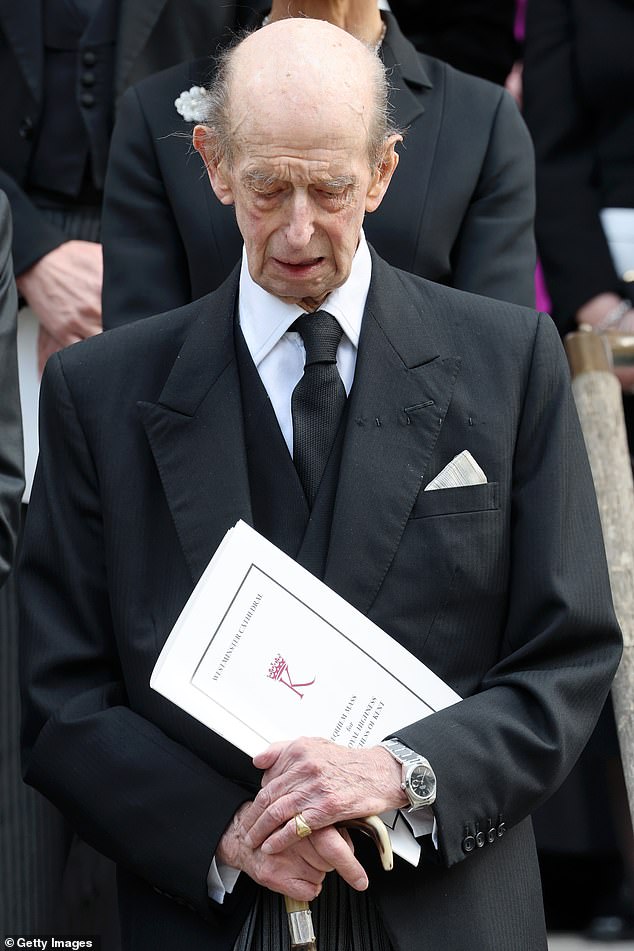 Prince Edward, the Duke of Kent , was solemn as he attended the Funeral of the Duchess of Kent