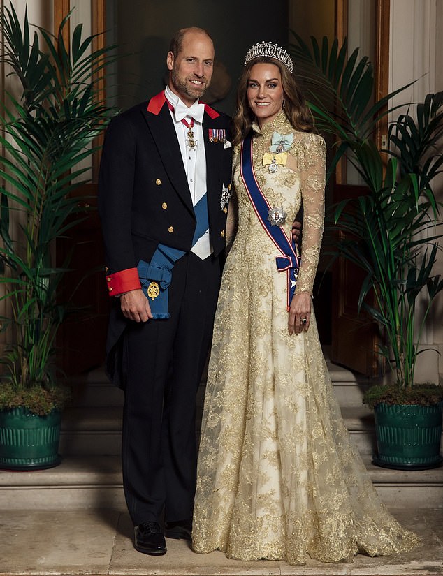 The Prince and Princess of Wales are pictured ahead of the state banquet at Windsor Castle