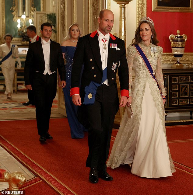 Tiffany, who entered with her husband Michael behind Kate Middleton and Prince William
