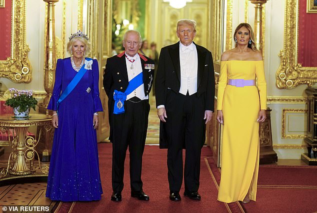 Pictured: Queen Camilla, King Charles, US President Donald Trump and First Lady Melania Trump on Wednesday evening