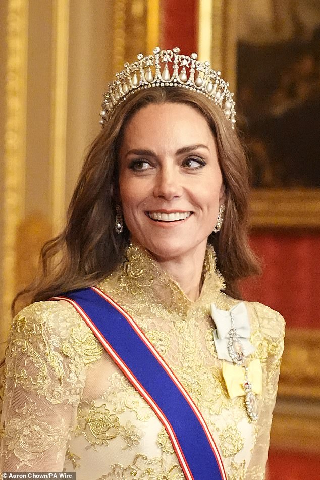 The Princess of Wales appeared in high spirits at the lavish dinner held at Windsor Castle
