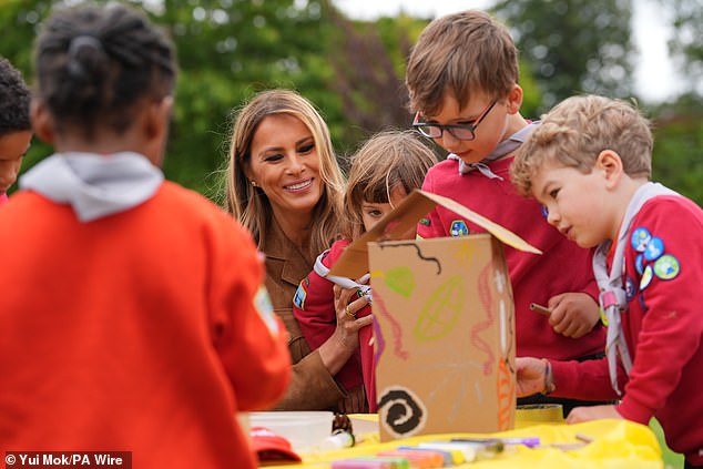 First Lady Melania Trump meets members of the Scouts' Squirrels programme at Frogmore