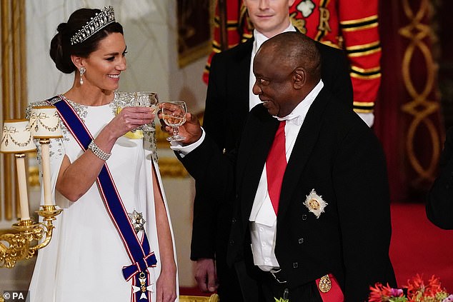 By 2022, she was a seasoned state banquet pro, smiling as she clinked champagne glasses with President Cyril Ramaphosa of South Africa during the banquet's toast