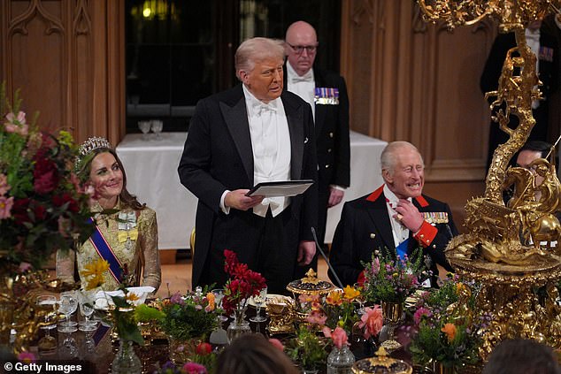 The spectacular dinner saw Trump and his wife Melania hosted by King Charles, Prince William and Princess Kate