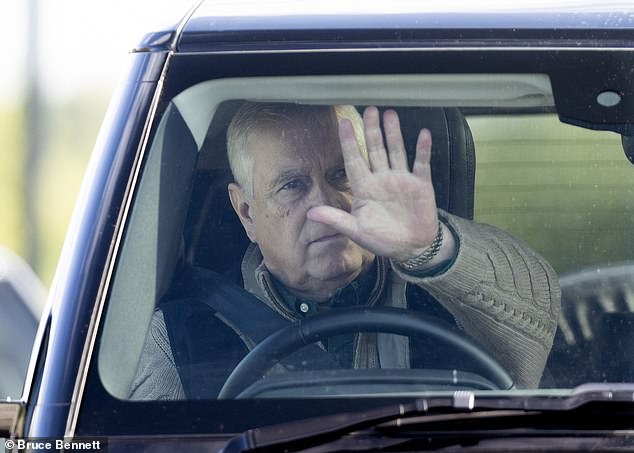 Prince Andrew pictured heading to Windsor Castle today for an afternoon walk after the news broke of his ex-wife's Epstein email bombshell