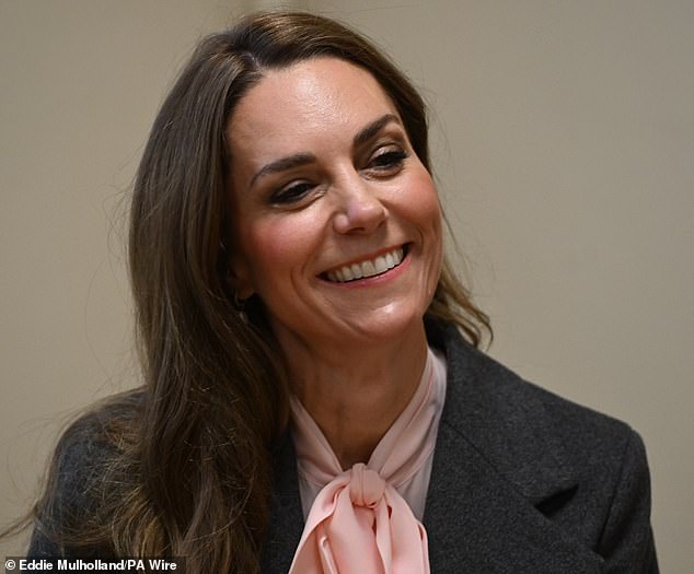 Following their first in October last year, the Prince and Princess issued a statement, saying: ¿We continue to stand with everyone in Southport'. Pictured, Kate today