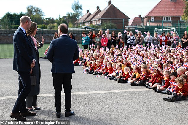 The Prince and Princess of Wales during a visit to Farnborough Road Infant and Junior School