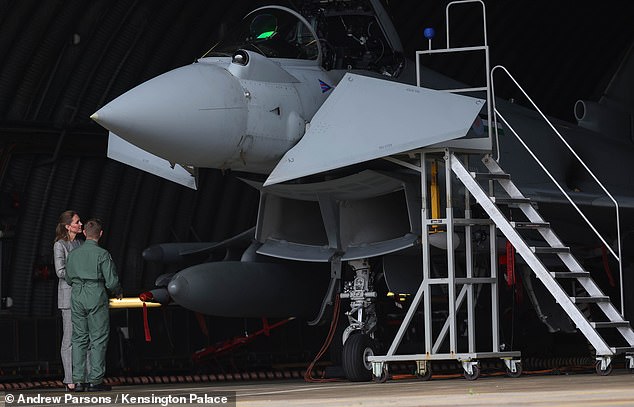 Kate was given a tour of a hangar, where she went inside a Typhoon jet