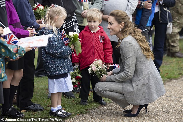 The Princess showed off her newly lightened locks as she met and chatted with young children