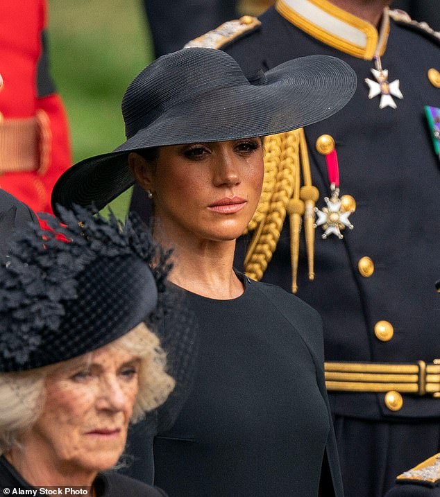 During the late Queen's moving funeral service, held at Westminster Abbey, Meghan Markle, Duchess of Sussex, was seen to be incredibly emotional and even had a trail of tears clearly showing on her cheek
