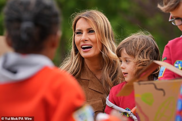 First Lady Melania Trump meets members of the Scouts' Squirrels programme at Frogmore