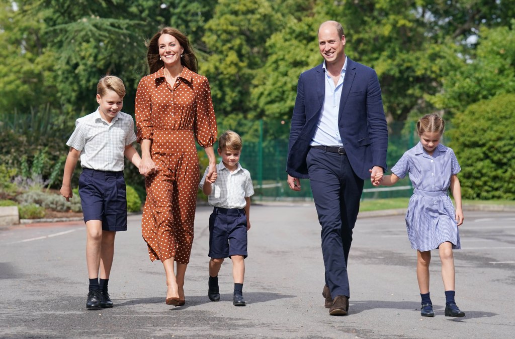 Prince George, Princess Charlotte and Prince Louis, accompanied by their parents.