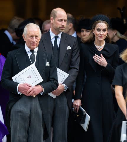 Getty Images King Charles, Prince William, and Kate Middleton at the funeral for Katharine, Duchess of Kent.