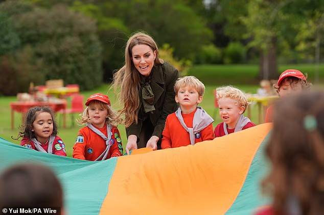 The Princess of Wales meets members of the Scouts' Squirrels programme at Frogmore today