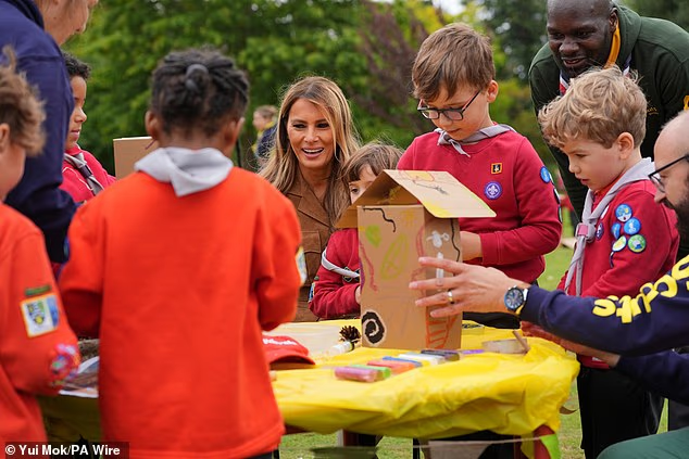 First Lady Melania Trump meets members of the Scouts' Squirrels programme at Frogmore