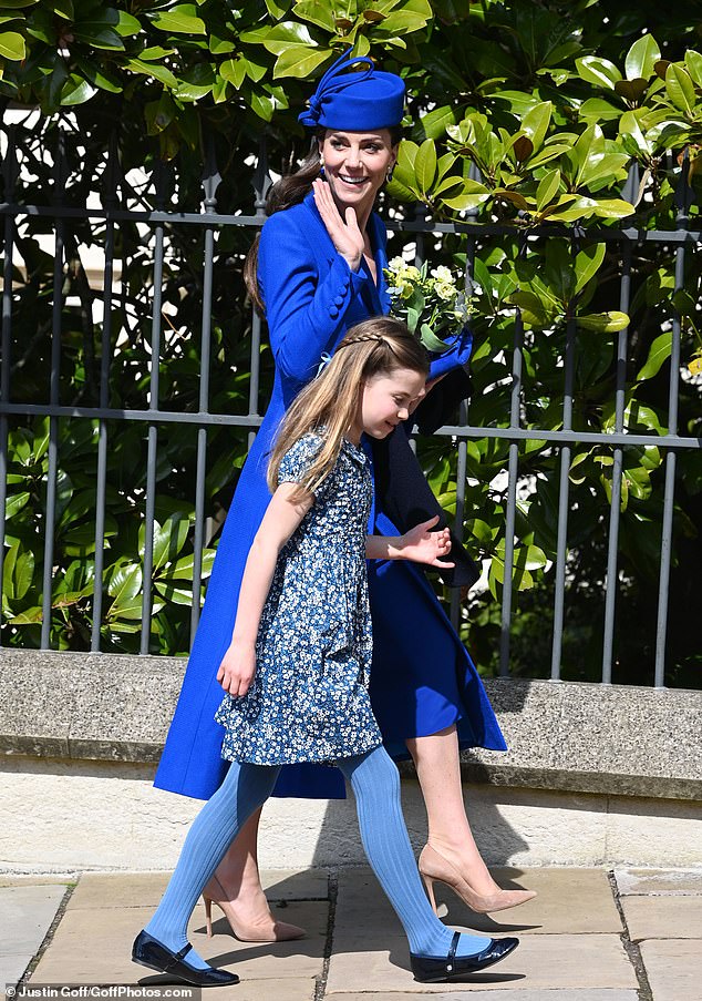 Kate was spotted with the brightly-coloured nails when attending an Easter Sunday service with the Royal Family at St George's Chapel this morning