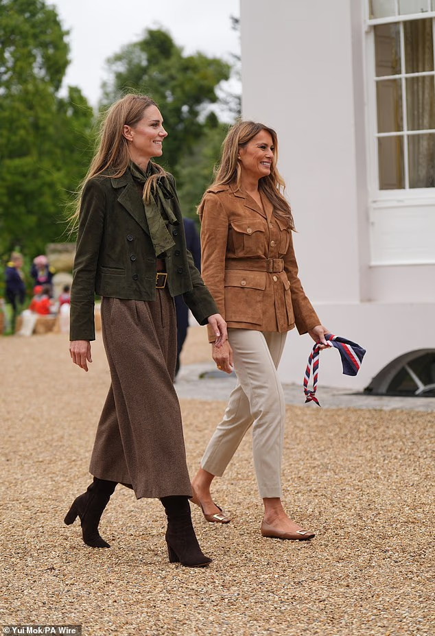 Kate and Melania both chose autumnal shades for the outdoor activities today