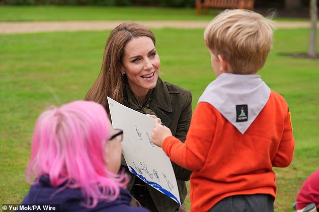 The Princess of Wales meets members of the Scouts' Squirrels programme at Frogmore today