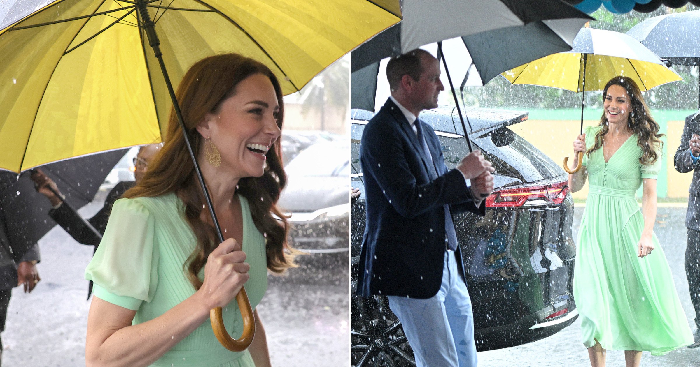 William and Kate caught in torrential rain on visit to Bahamas school |  Metro News