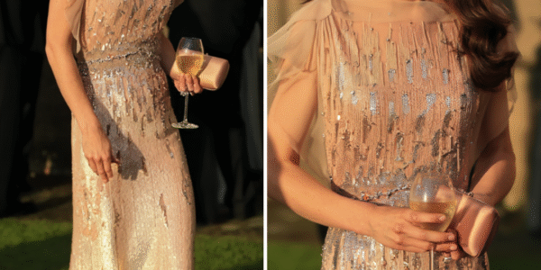STEAL THE SHOW! All Eyes On Catherine In Jenny Packham Glittering Pink Gown and Queen’s Iconic Jewelry Set At Tea Party At Buckingham Palace
