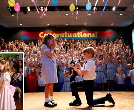 From a shy glance in a university lecture hall… to a love story that captured the hearts of millions — and now, it’s being retold by the next generation of royals. Prince George and Princess Charlotte just brought their parents’ love story to life in their school play — and the entire room was left in tears (yes, even Buckingham Palace). George stepped into his father’s shoes as young William — confident, charming, and every bit the prince he’s growing up to be. Charlotte, graceful and radiant as ever, played young Kate — capturing that same sparkle, kindness, and quiet strength her mother is so loved for. But the moment that left everyone breathless? When George dropped to one knee — recreating the proposal that made history — the hall erupted. Applause, laughter, a few gasps, and plenty of proud tears followed. What started as a simple school play turned into something magical — a reminder that behind every royal title is a story of love, family, and legacy carried forward by two little hearts who clearly adore their parents. Truly, a royal fairytale retold — by the ones who know it best