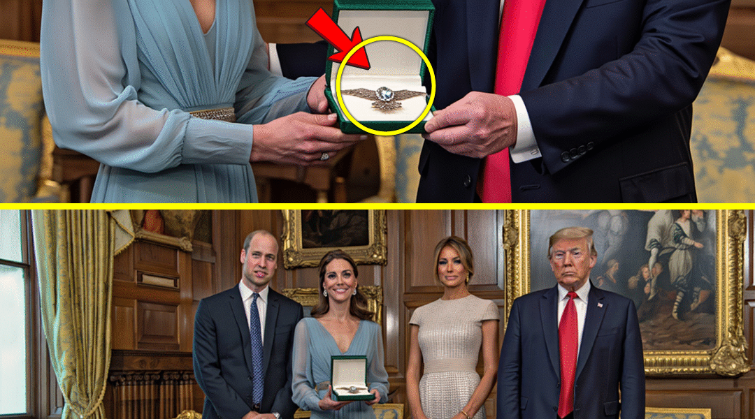 Unprecedent In Diplomatic History! Donald Trump Gifts Catherine A Jaw-Dropping M Sapphire Brooch at Windsor Farewell Leaves King Charles Speechless 😱👑