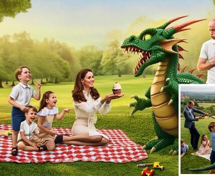 When bravery comes in unexpected forms… The Royal Picnic was supposed to be perfect — sunshine, laughter, and cupcakes. But then… the ground shook. A dragon appeared, wings wide, eyes blazing. Prince Adrian leapt up, sword in hand, ready to protect his family. The children gasped, the guards panicked — it looked like the end of their peaceful afternoon. But then came the twist. Calm and smiling, Princess Celeste reached into the picnic basket… and held out her famous cupcakes. To everyone’s shock, the dragon’s fiery rage melted into childlike delight. One bite of pink-frosted sweetness, and the mighty beast curled up like a kitten. The children burst out laughing: “Mummy’s the REAL hero!” Prince Adrian pretended to sulk, still holding his sword, but couldn’t hide his grin. In that magical moment, the kingdom saw the truth: courage isn’t always about battles. Sometimes, it’s about kindness, sweetness… and a really good cupcake